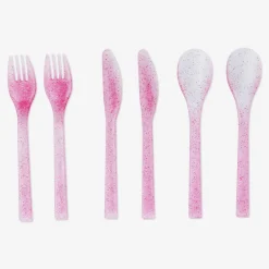 Flying Tiger Bestickset i rosa plast - 6 st^ Midsommar|Festdekorationer