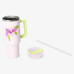 Flying Tiger Tumbler med hibiskustryck, lock och sugrör - 1200 ml^ Matlådor & Dricksflaskor|Födelsedag
